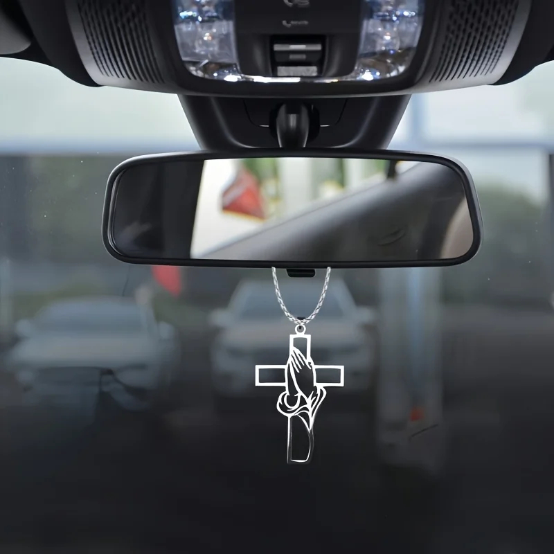 Car Accessories Mirror Hanging - Pingente Cruz com Mãos em Oração,