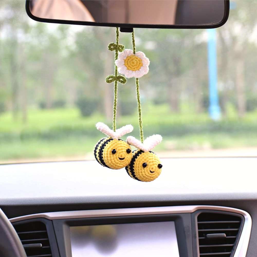 Car Accessories Mirror Hanging - Pingente de abelha de crochê fofo